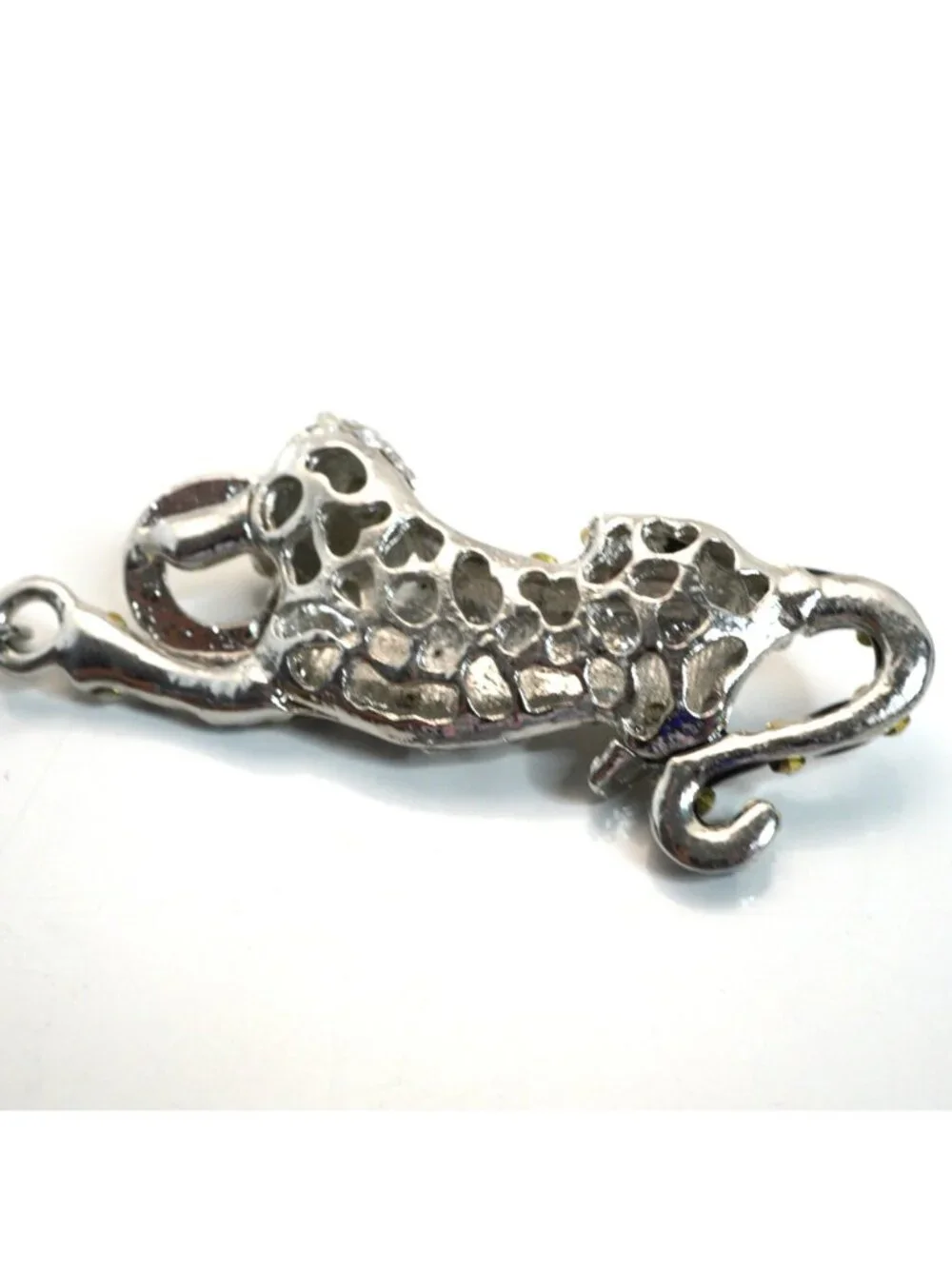 Effy Rhinestone Leopard Keychain Silver Tone Cat Purse Charm Bag Accessory